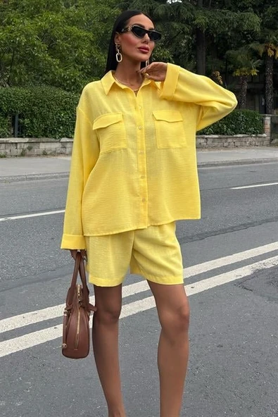 Gömlek Ve Şort Flamlı Keten Takım 10130 - Resim 2