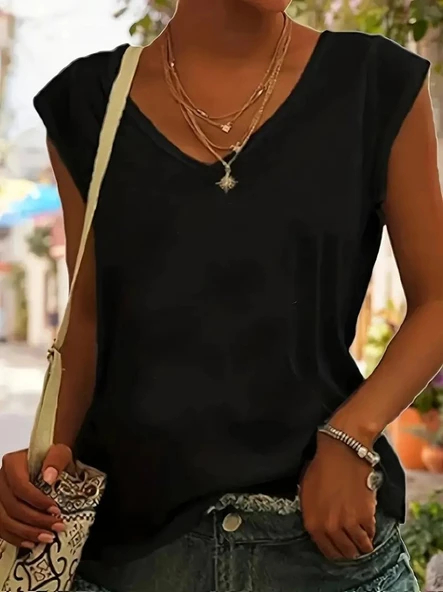 Kadın Kısa Kollu V Yakalı Viskon Bluz ürün görseli 1