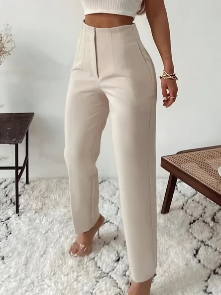 Kadın Yüksek Bel önden Fermuarlı Ithal Krep Pantolon - Resim 3