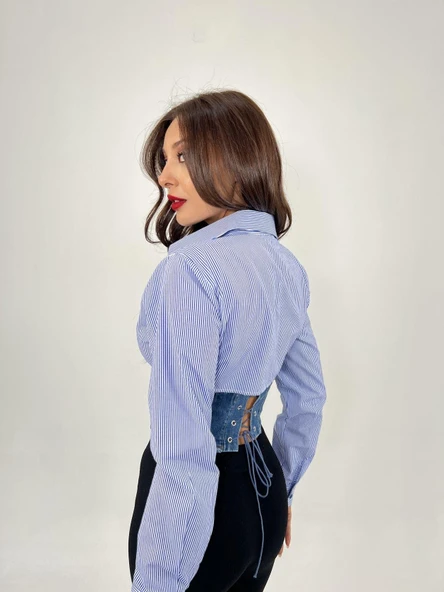 6963 GÖMLEK-MAVİ BEYAZ ÇİZGİLİ - Resim 5