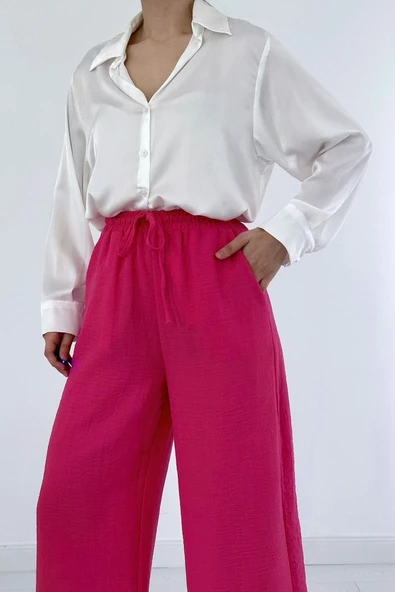 Fuşya Keten Pantolon - Resim 2