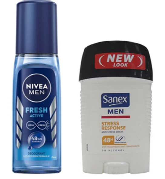 Nivea Fresh Active Men Pump Deo Sprey Cam 75 ml+Sanex Men Anti Stress Response Sweat 50ml
