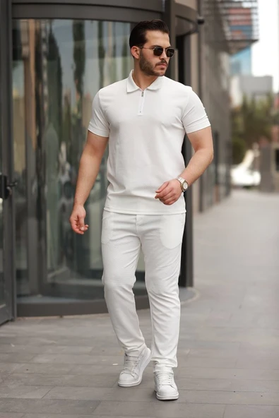 Erkek Yakalı Fermuarlı T-shirt Pantolon Ikili Rahat Takım ürün görseli 1
