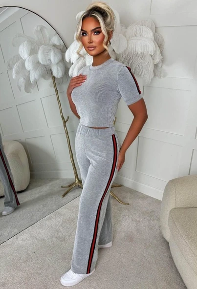 Kadın Ottoman Kumaş şerit Detaylı Ikili Takım - Resim 2