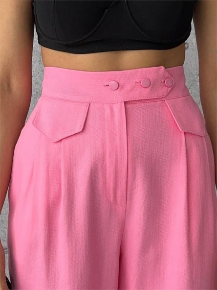 PANTOLON KAPALI CEP 3 DÜĞME DETAYLI - Pembe - Resim 3