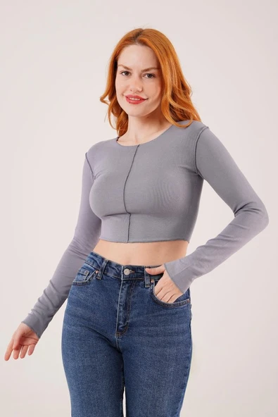 Ters Dikişli Basic Antrasit Body Bluz - Resim 3