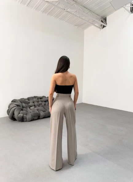 Sante Çi̇zgi̇li̇ Bel Kuşakli Palazzo Pantolon - Resim 2