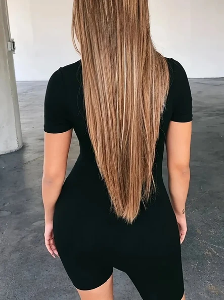 Kadın Kısa Kollu önü Fermuarlı Bodycon Dalgıç Tulum - 2