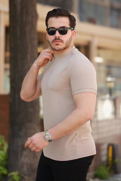 Erkek Ince çizgi Dokulu Kısa Kollu T-shirt - Resim 2