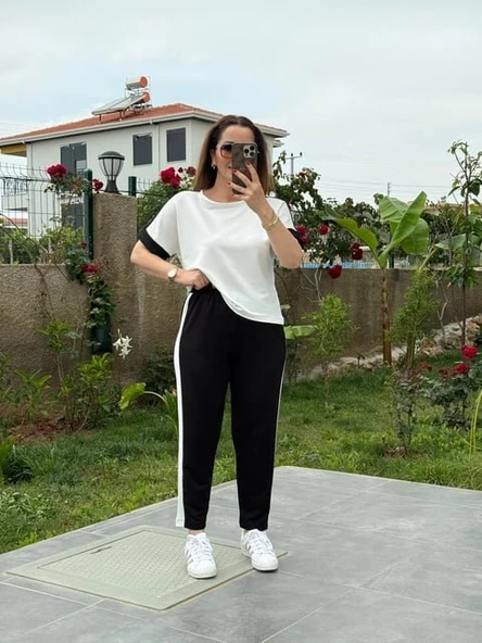 Kadın Modal Dokulu Kumaş Yanı şeritli Takım - Resim 5