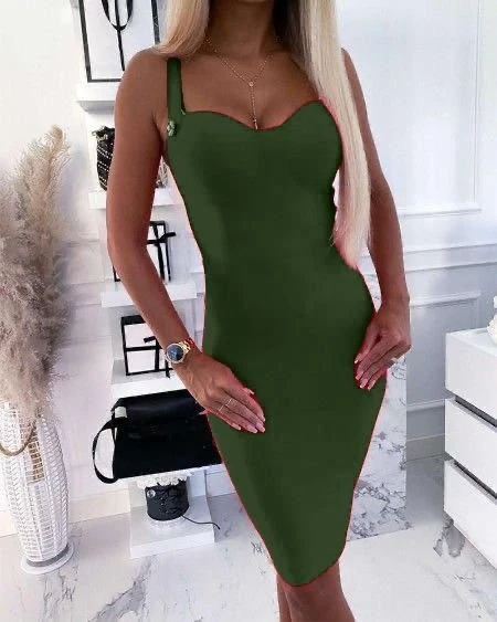 Kadın Dalgıç Kumaş Düğmeli Fermuarlı Askılı Elbise ürün görseli 1