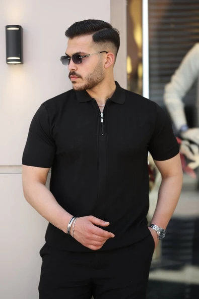 Erkek Yakası Fermuarlı Kısa Kollu T-shirt ürün görseli 1