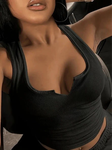 Kadın Kolsuz V Yakalı Kaşkorse Bluz - Resim 2