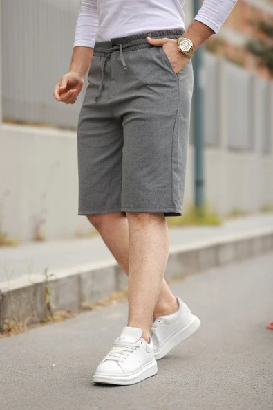 Erkek Beli Bağcıklı Ve Düğmeli Bezayağı Kumaş şort ürün görseli 1