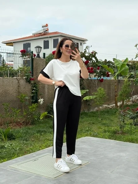 Kadın Modal Dokulu Kumaş Yanı şeritli Takım - Resim 4