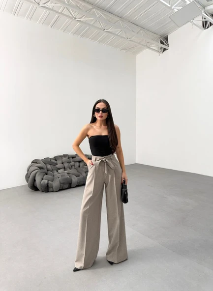 Sante Çi̇zgi̇li̇ Bel Kuşakli Palazzo Pantolon ürün görseli 1