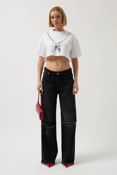 Baskılı Crop T-Shirt - Resim 2