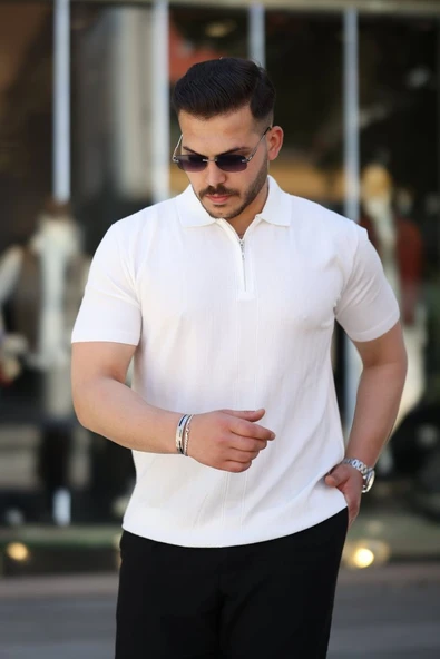 Erkek Yakası Fermuarlı Kısa Kollu T-shirt ürün görseli 1