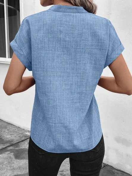 Kadın Kısa Kollu Hakim Yaka Sofya Bluz - Resim 5