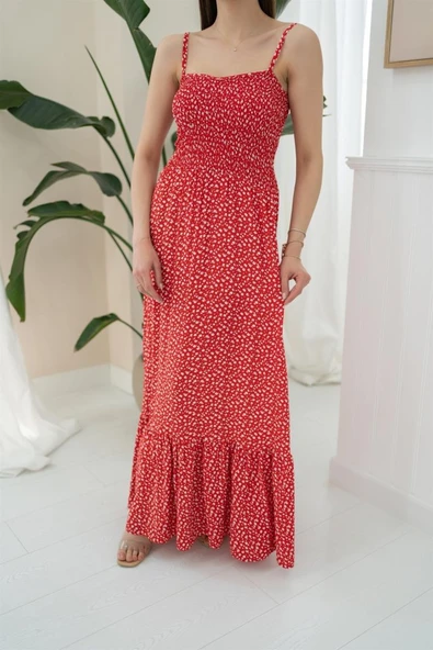 Kırmızı Eteği Fırfırlı Elbise - Resim 3