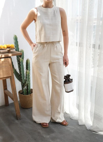 Keten Bluz Ve Pantolon İki̇li̇ Takim - Resim 2