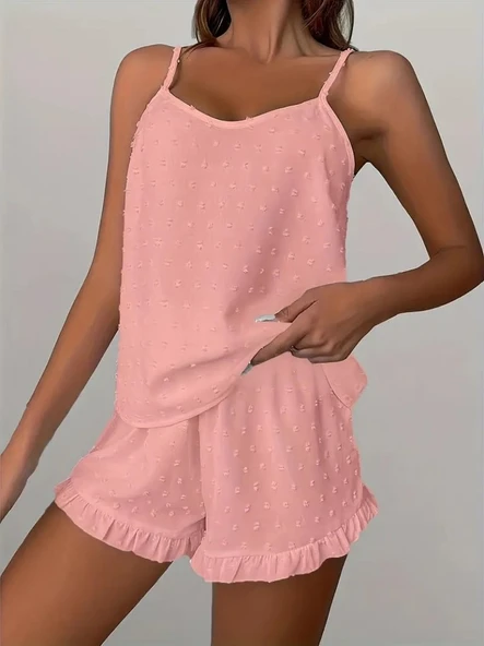 Kadın Ip Askılı Atlet Ve Alt Pon Pon Aerobin Short Takım - Resim 9