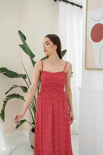 Kırmızı Eteği Fırfırlı Elbise - Resim 2