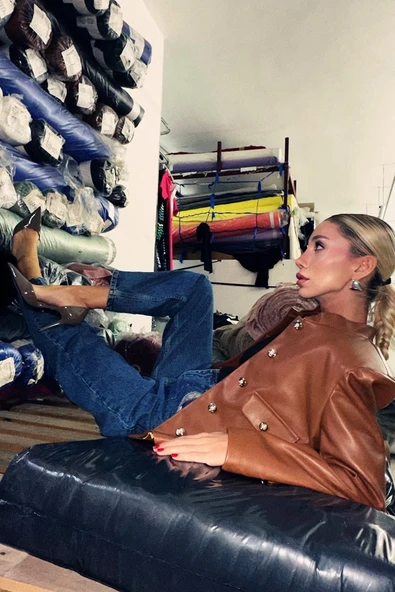 Kahverengi Önü Düğme Kapamalı Deri Ceket - 3