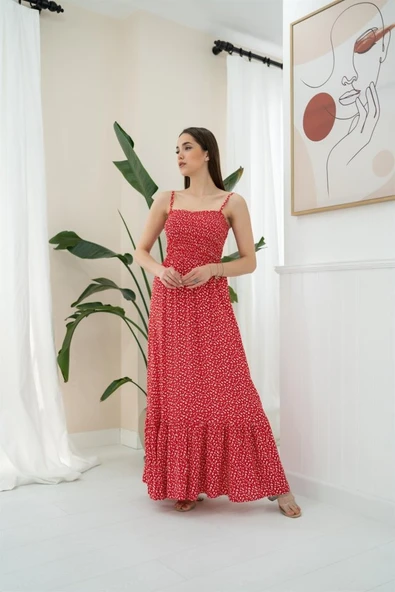 Kırmızı Eteği Fırfırlı Elbise ürün görseli 1