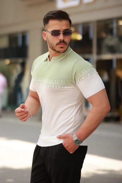 Erkek Hemşire Yaka çift Renk Kısa Kollu Tişört - Resim 2