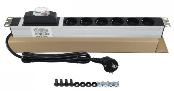 CantekStore PDU 19" 1U 6 LI (16A) SİGORTALIPRİZ GRUBU RACK KABİN