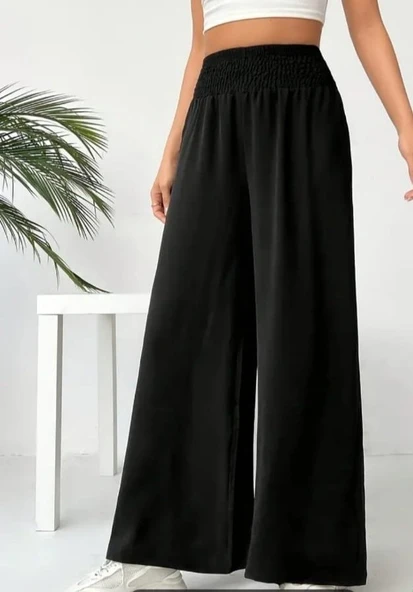 Kadın Yüksek Bel Lastikli Ithal Krep Pantolon - Resim 2