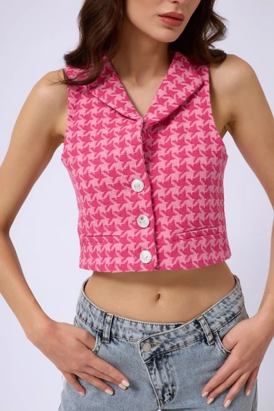 Kazayağı Crop Yelek - Resim 4