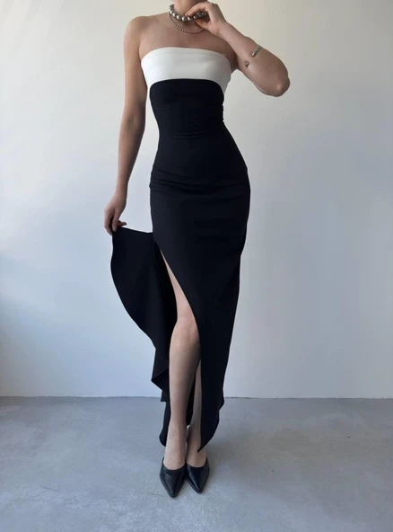 Terk Yırtmaç Detaylı Elbise - Resim 2