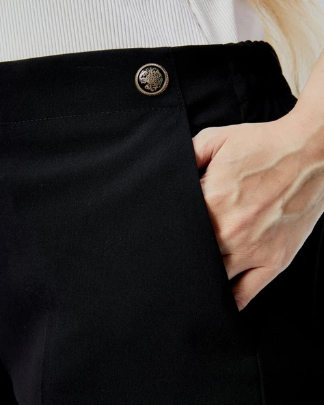 Dekorati̇f Düğmeli̇ Arka Bel Lasti̇kli̇ Büyük Beden Pantolon - 3