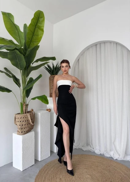 Terk Yırtmaç Detaylı Elbise - Resim 4