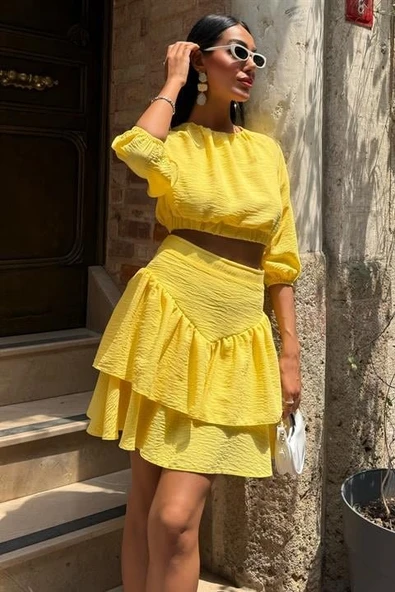 Crop Bluz Ve Kat Kat Etekli Takım 10207 - Resim 6