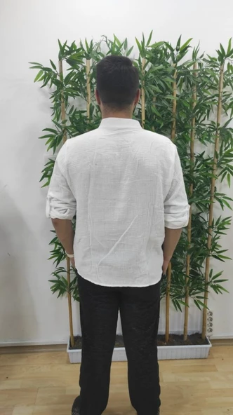 Erkek Uzun Kollu Hakim Yaka Düğmeli Erkek Müslim Gömlek - Resim 6