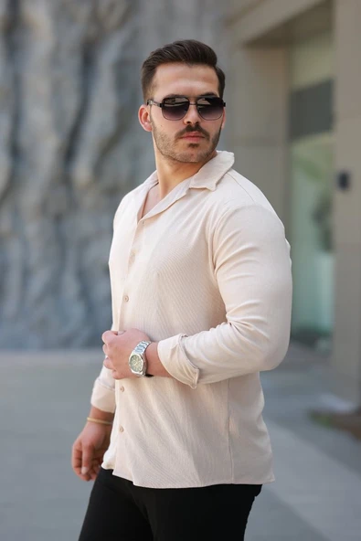 Erkek Kadife Dokulu Uzun Kollu Gömlek - Resim 2