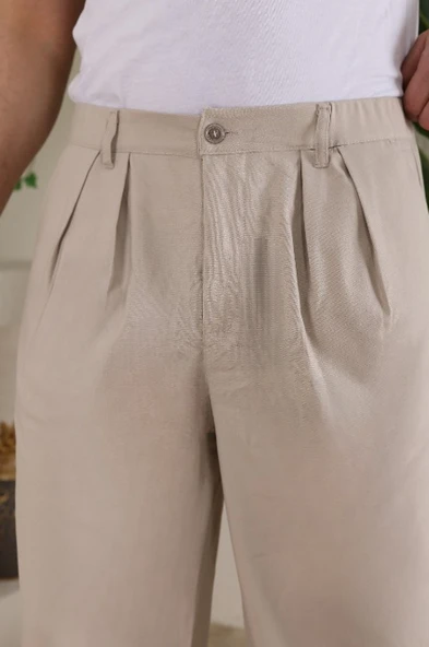 Erkek Beli Lastikli Pileli Baggy Pantolon - Resim 4