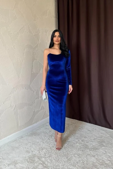 Saks Tek Omuzlu Taş Askılı Elbise ürün görseli 1