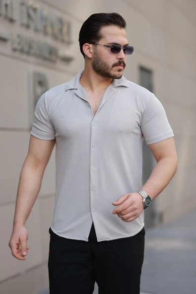 Erkek Kısa Kollu örme Kumaş Pamuklu Gömlek ürün görseli 1