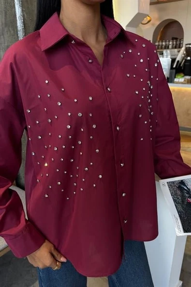 Kristal Taş Çakımlı Poplin Gömlek 3413 - Resim 5