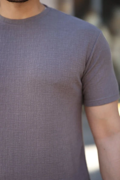 Erkek Ağaç Kabuğu Desenli Kısa Kollu T-shirt - Resim 3