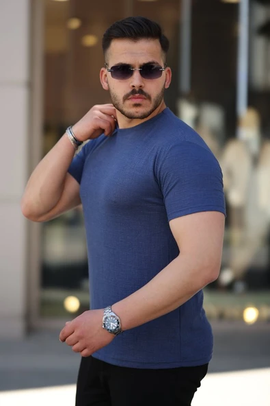 Erkek Ağaç Kabuğu Desenli Kısa Kollu T-shirt - Resim 2