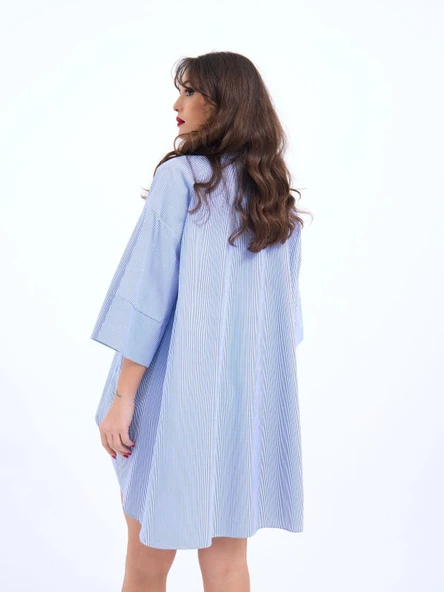 4328 GÖMLEK-MAVİ BEYAZ ÇİZGİLİ - Resim 3