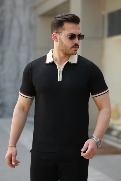 Erkek Renkli Yaka Kısa Kollu Tişört ürün görseli 1