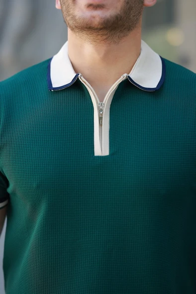 Erkek Renkli Yaka Kısa Kollu Tişört - Resim 2