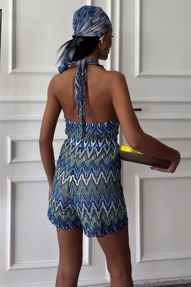 Zikzak Desenli Multi Renk Geçişli Mini Tulum 1365 - Resim 5