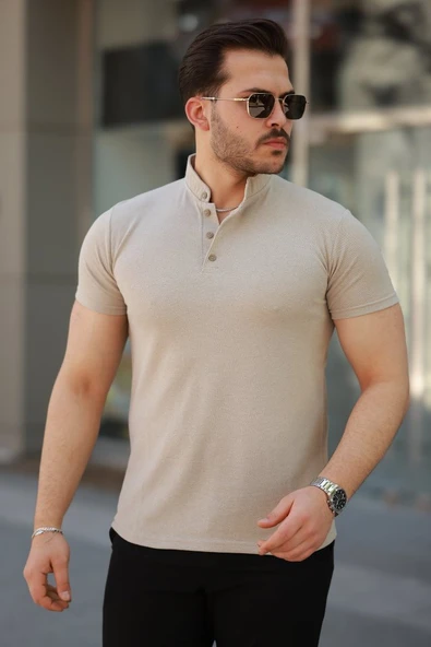 Erkek Hakim Yaka Dokuma Pamuklu Kumaş Kısa Kollu T-shirt ürün görseli 1